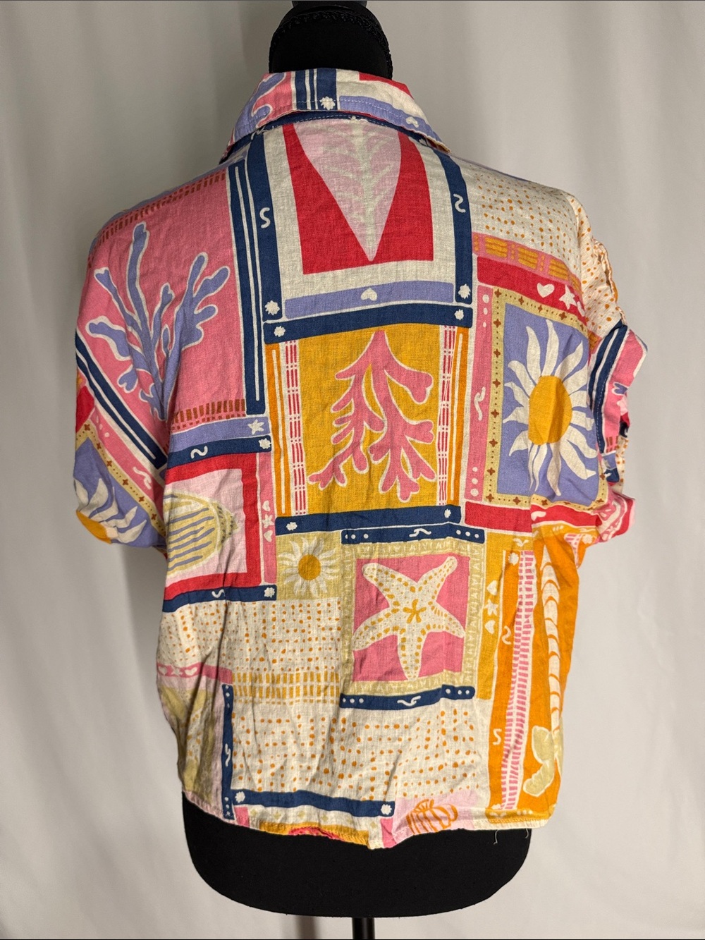 Vintage-Inspired Multicolor Tie-Front Button Shirt - Women - Picture 7 of 7